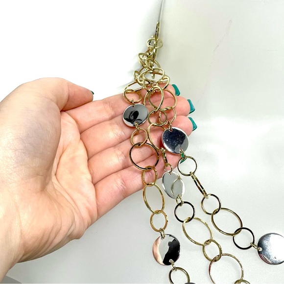 Dillards Gold Silver Circle Link Necklace Layered Adjustable Cocktail Waterfall - Picture 3 of 6